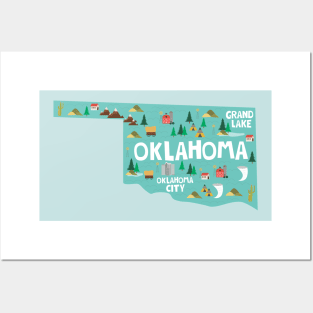 Oklahoma State USA Illustrated Map Posters and Art